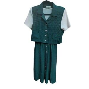 Miss Dorby Vintage Vest Top Dress Gingham Adorable Green Size 10p